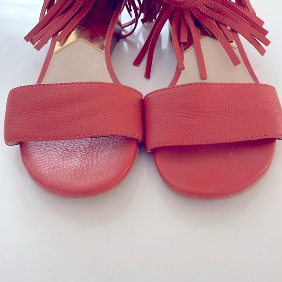6 Michael Kors orange leather fringe sandal wedge - Picture 8 of 9